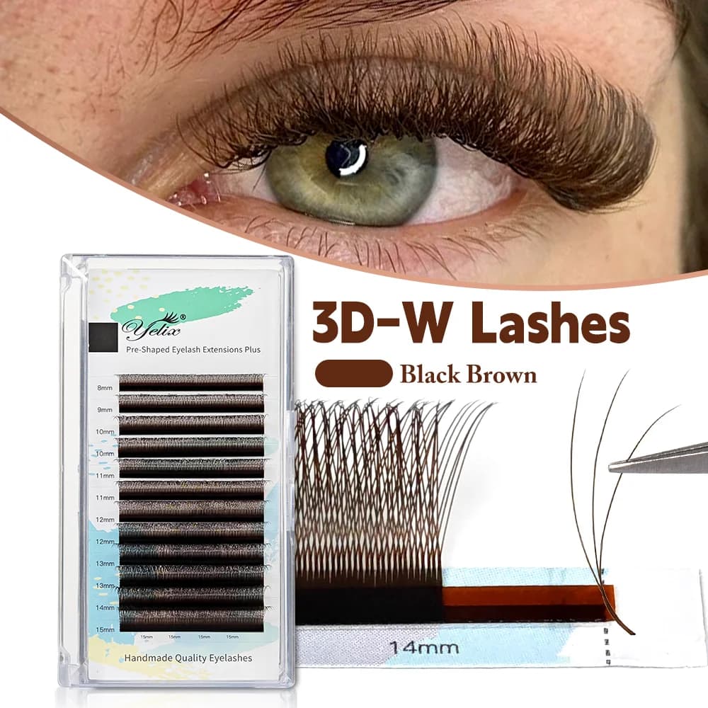 Czarno-brązowe gotowe wachlarze 3D – przedłużki rzęs