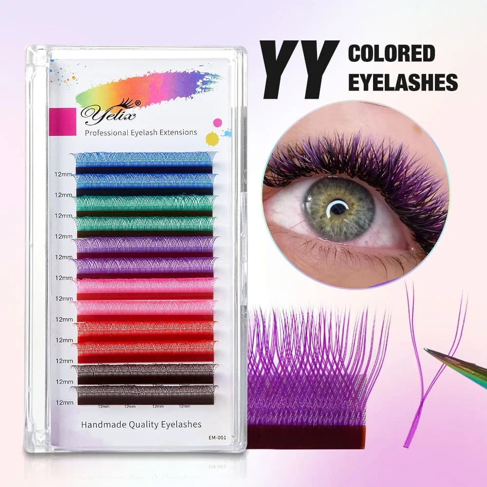 Mieszane rzęsy YY Volume ciemnobrązowe i niebieskie 8-12mm