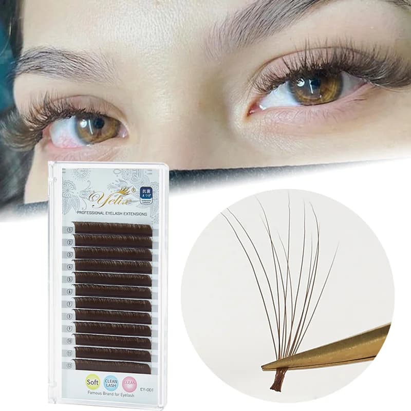 Ciemnobrązowe przedłużane rzęsy Easy Fan C/D Curl 8-15mm